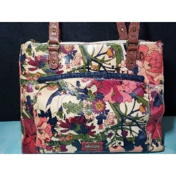 SAKROOTS Shoulder Bag BOHO FLOWER POWER Maroon Crimson Peace Floral EXCELLENT - Picture 2 of 15